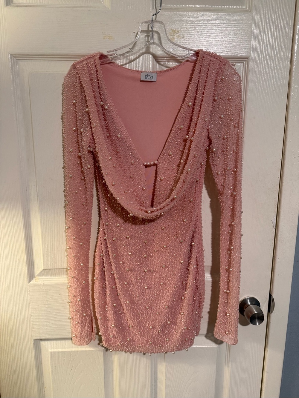 Oh Polly Pink Pearl-Embellished Long Sleeve Bodycon Dress size 2 - Picture 6 of 6